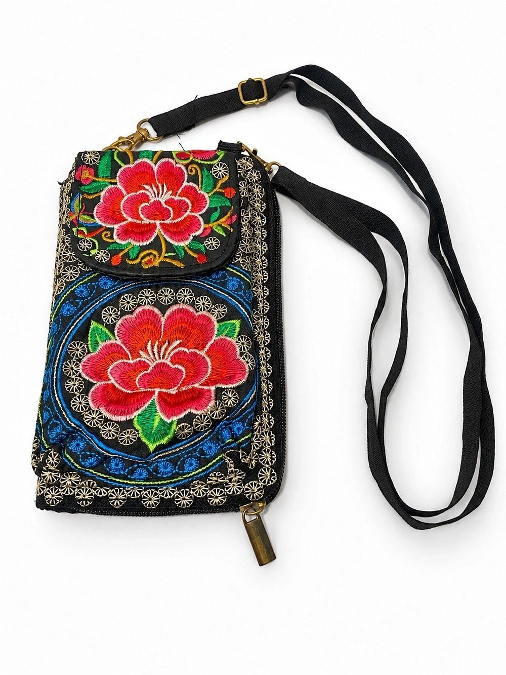 Embroidered Floral Crossbody Bag / Wallet
